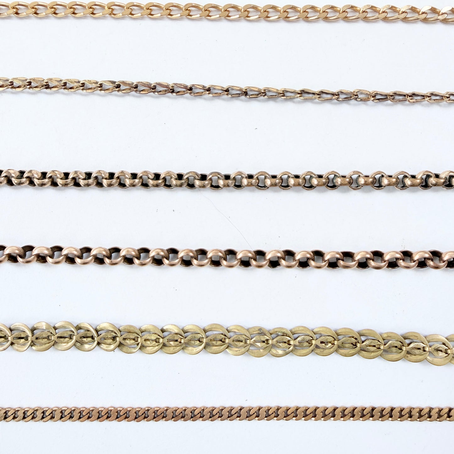 6 Vintage Antique Gilt Metal Watch Chains.