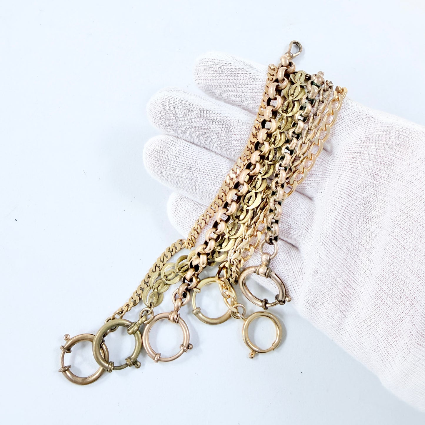 6 Vintage Antique Gilt Metal Watch Chains.
