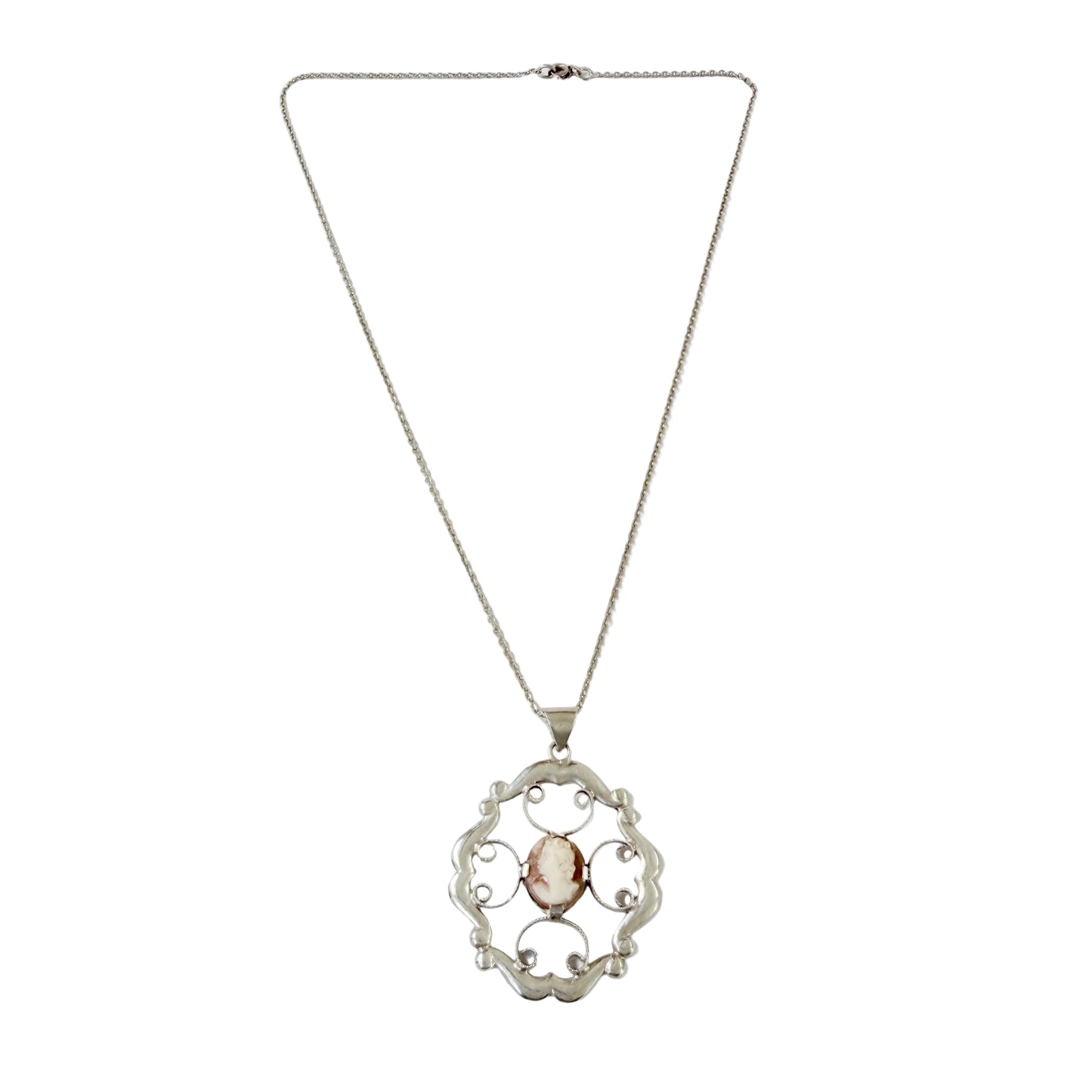 Sixten Allvin, Sweden 1947. Vintage Solid Silver Cameo Pendant Necklace. .