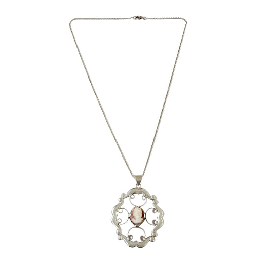 Sixten Allvin, Sweden 1947. Vintage Solid Silver Cameo Pendant Necklace. .