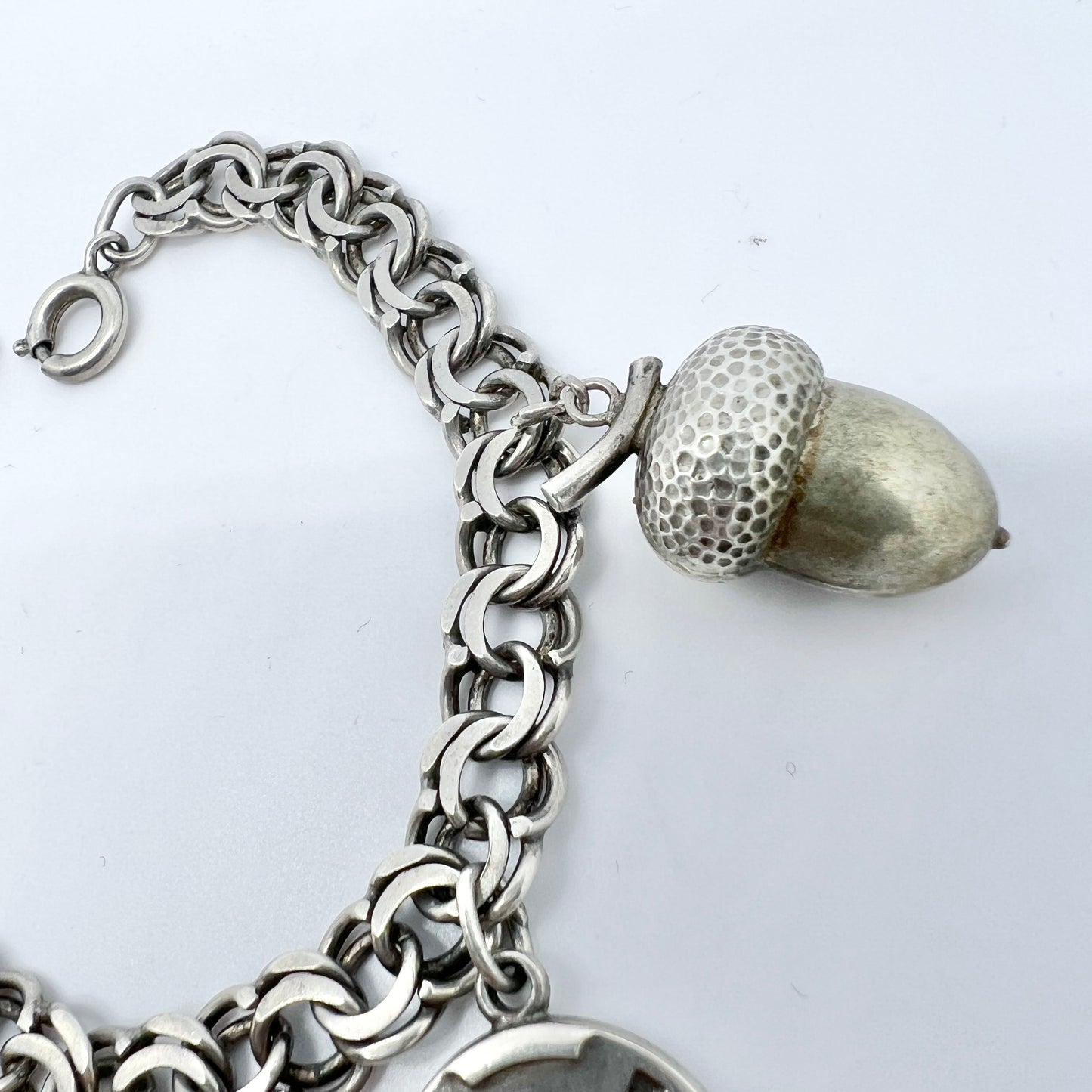 Salonius, Finland 1950-60s Vintage Solid Silver Bismark Bracelet with Large Silver Charms