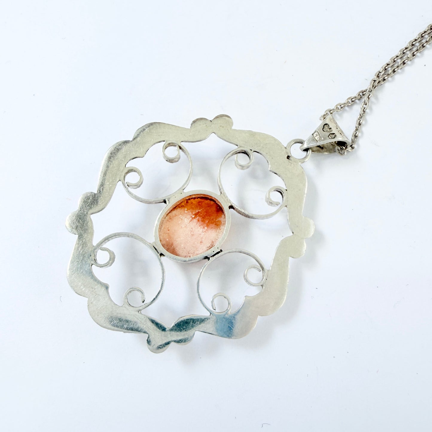 Sixten Allvin, Sweden 1947. Vintage Solid Silver Cameo Pendant Necklace. .