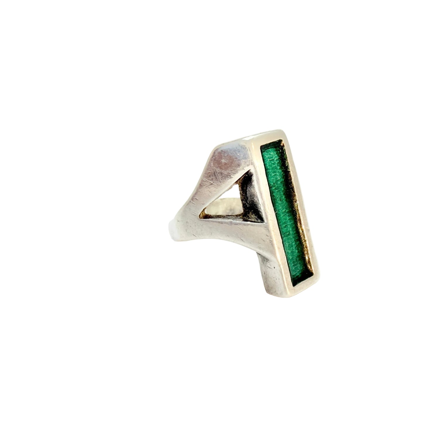 Italy ca 1970s. Signed Vintage Modernist Brutalist Sterling SIlver Enamel Ring.