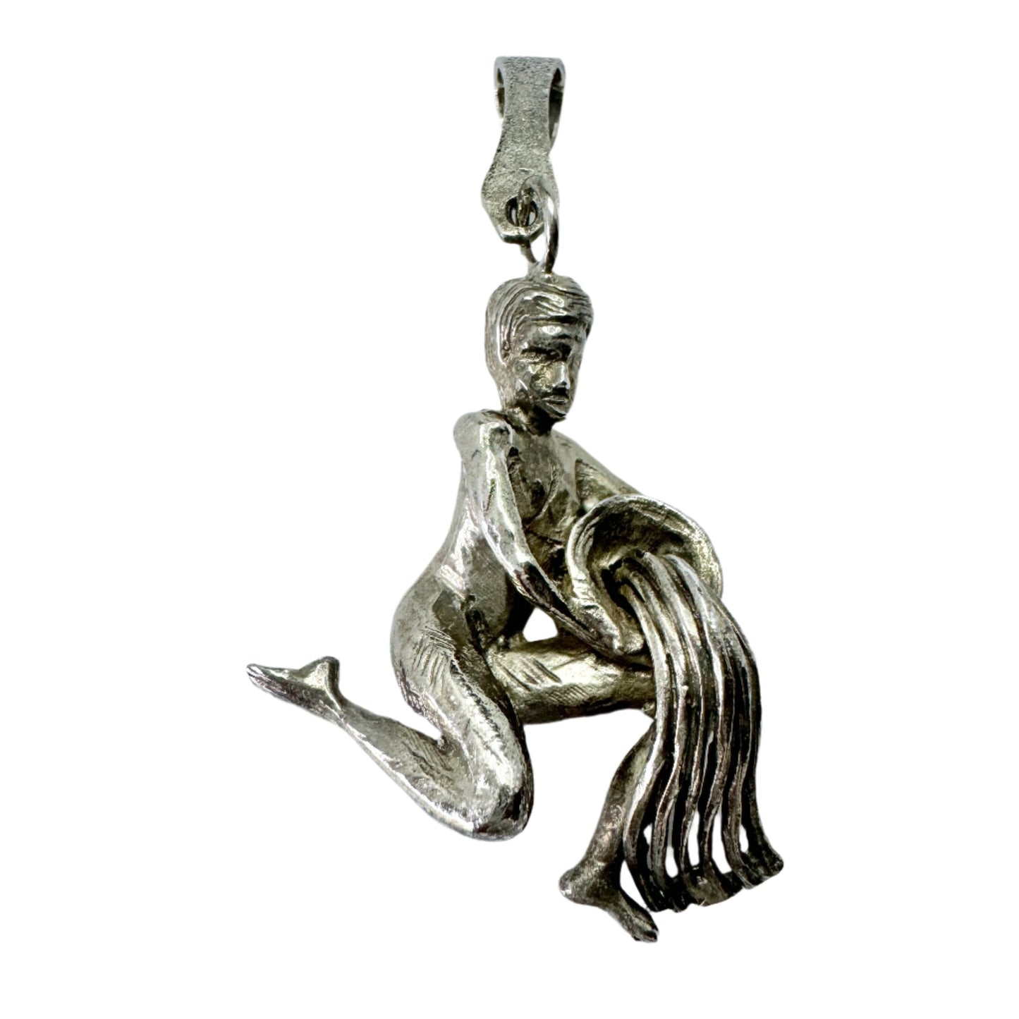 Vintage c 1950s. Large Solid Silver Zodiac Aquarius Pendant.