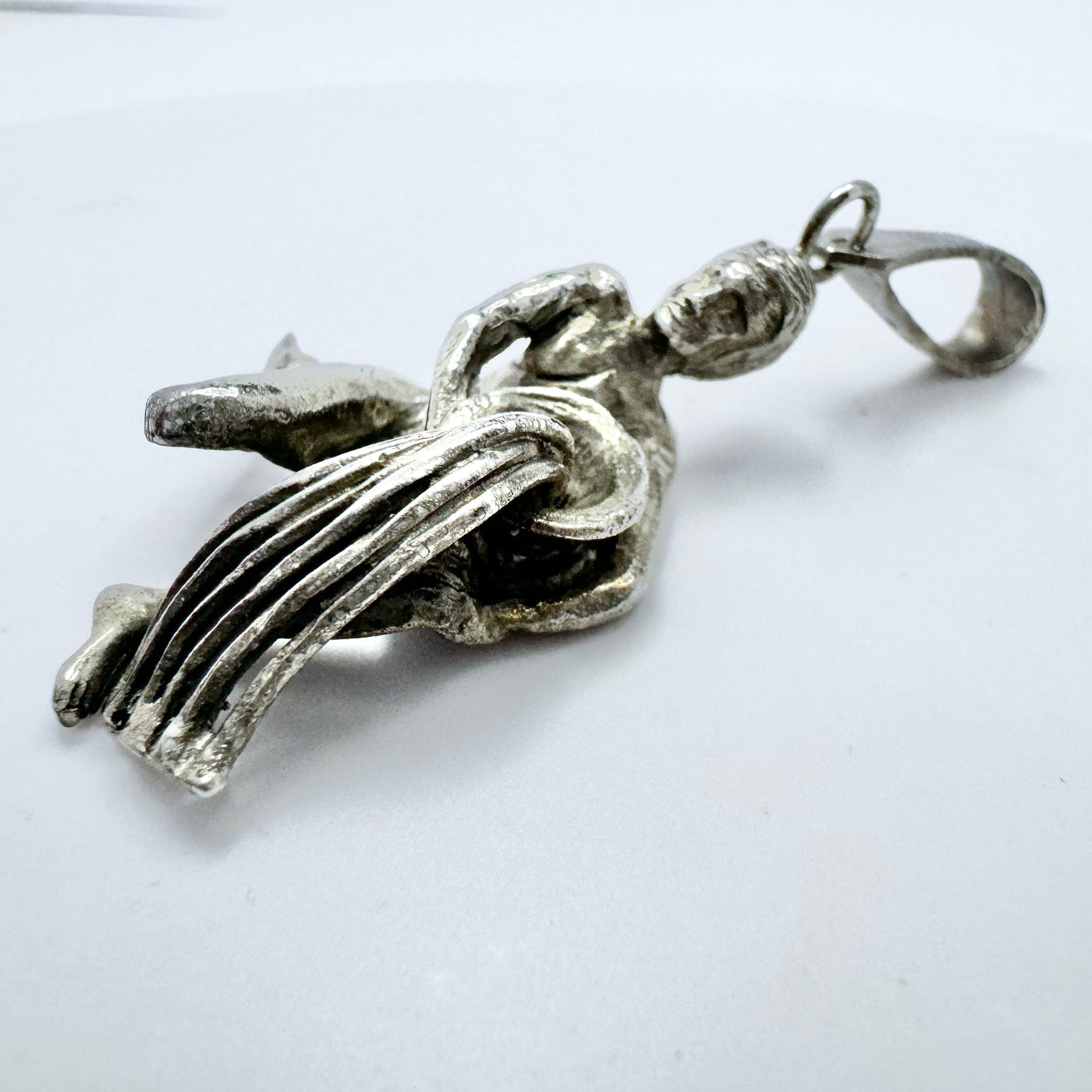 Vintage c 1950s. Large Solid Silver Zodiac Aquarius Pendant.