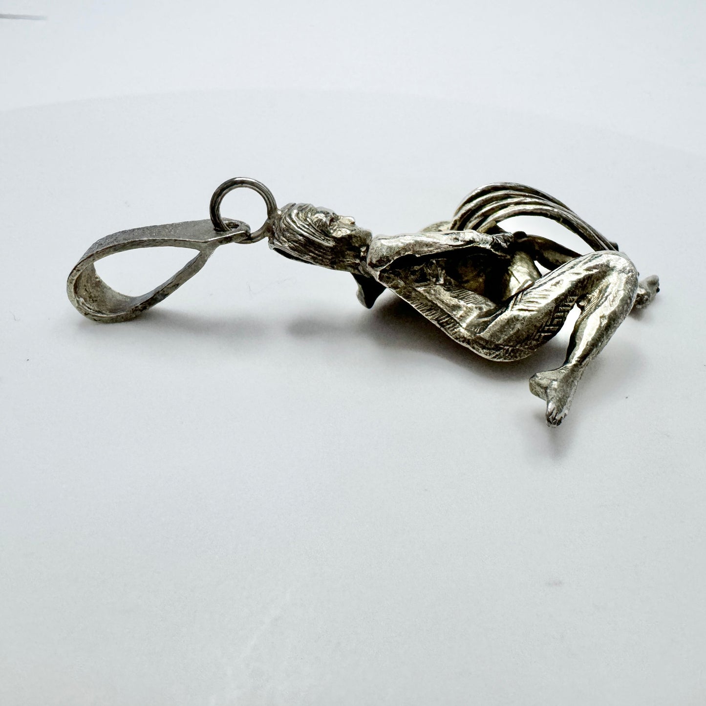 Vintage c 1950s. Large Solid Silver Zodiac Aquarius Pendant.