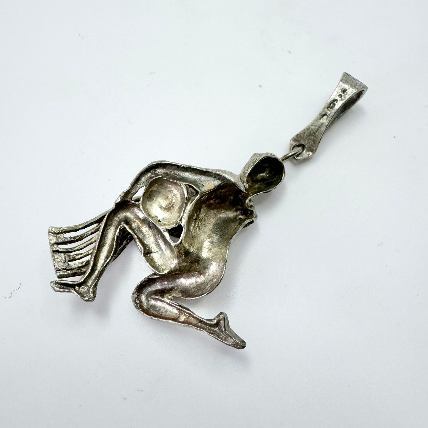 Vintage c 1950s. Large Solid Silver Zodiac Aquarius Pendant.