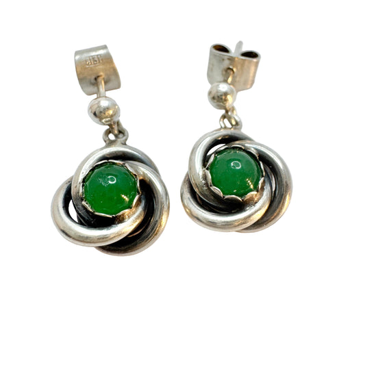 Finland. Vintage Solid Silver Chrysoprase Earrings.