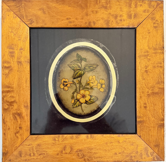 Sweden 1930-40s. Vintage Framed Flower Glass Painting. Retailed by Nordiska Kompaniet.