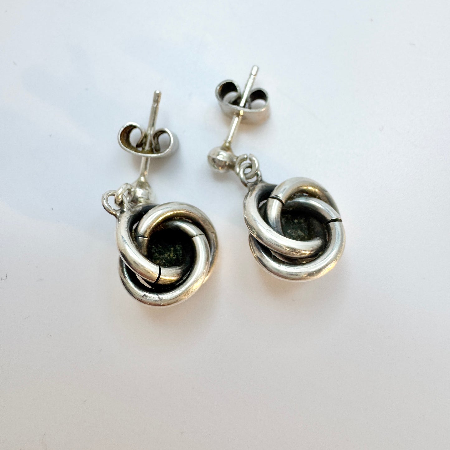 Finland. Vintage Solid Silver Chrysoprase Earrings.