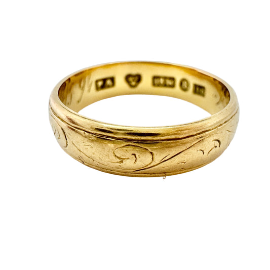 Sweden year 1892. Antique Victorian 18k Gold Wedding Band Ring.