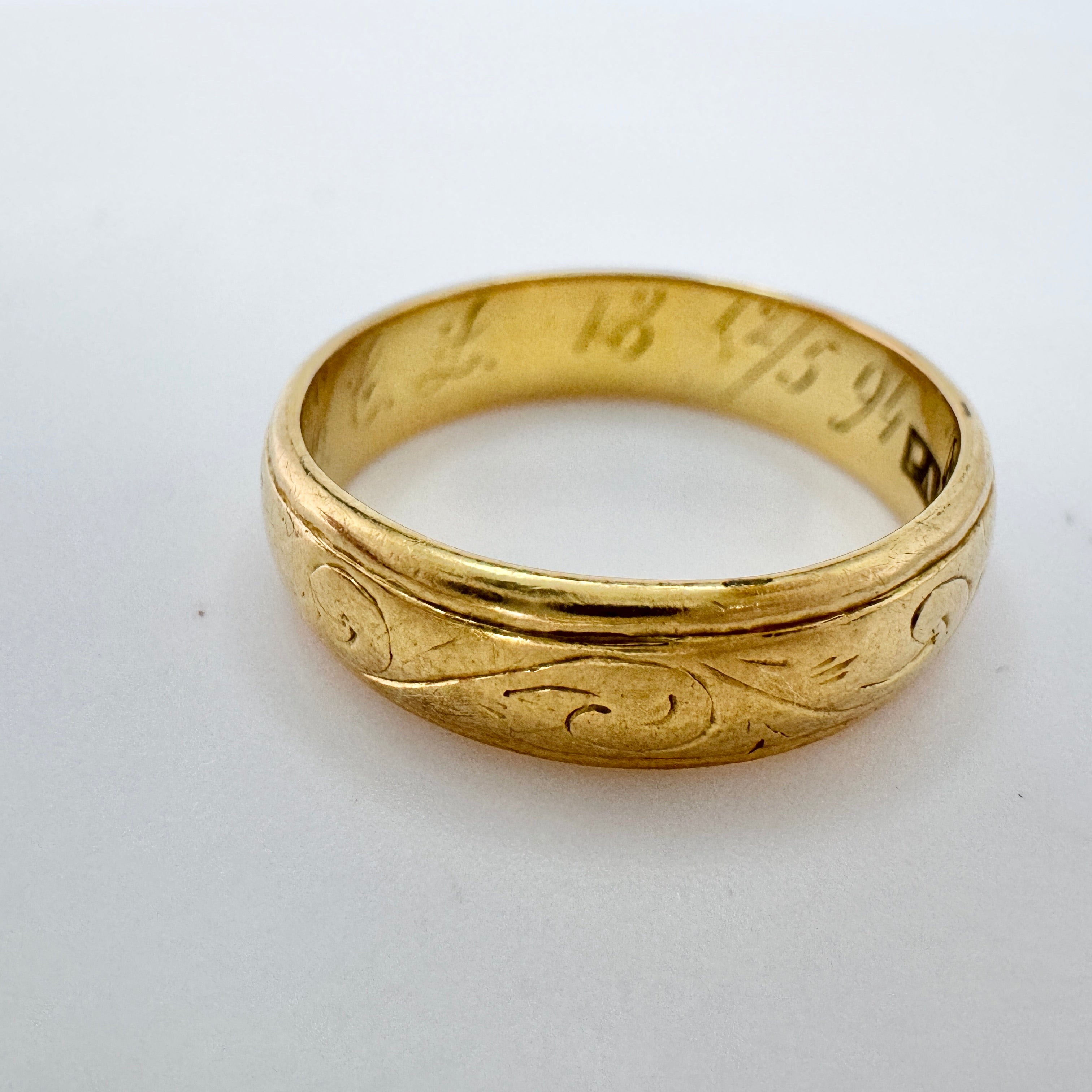Sweden year 1892. Antique Victorian 18k Gold Wedding Band Ring