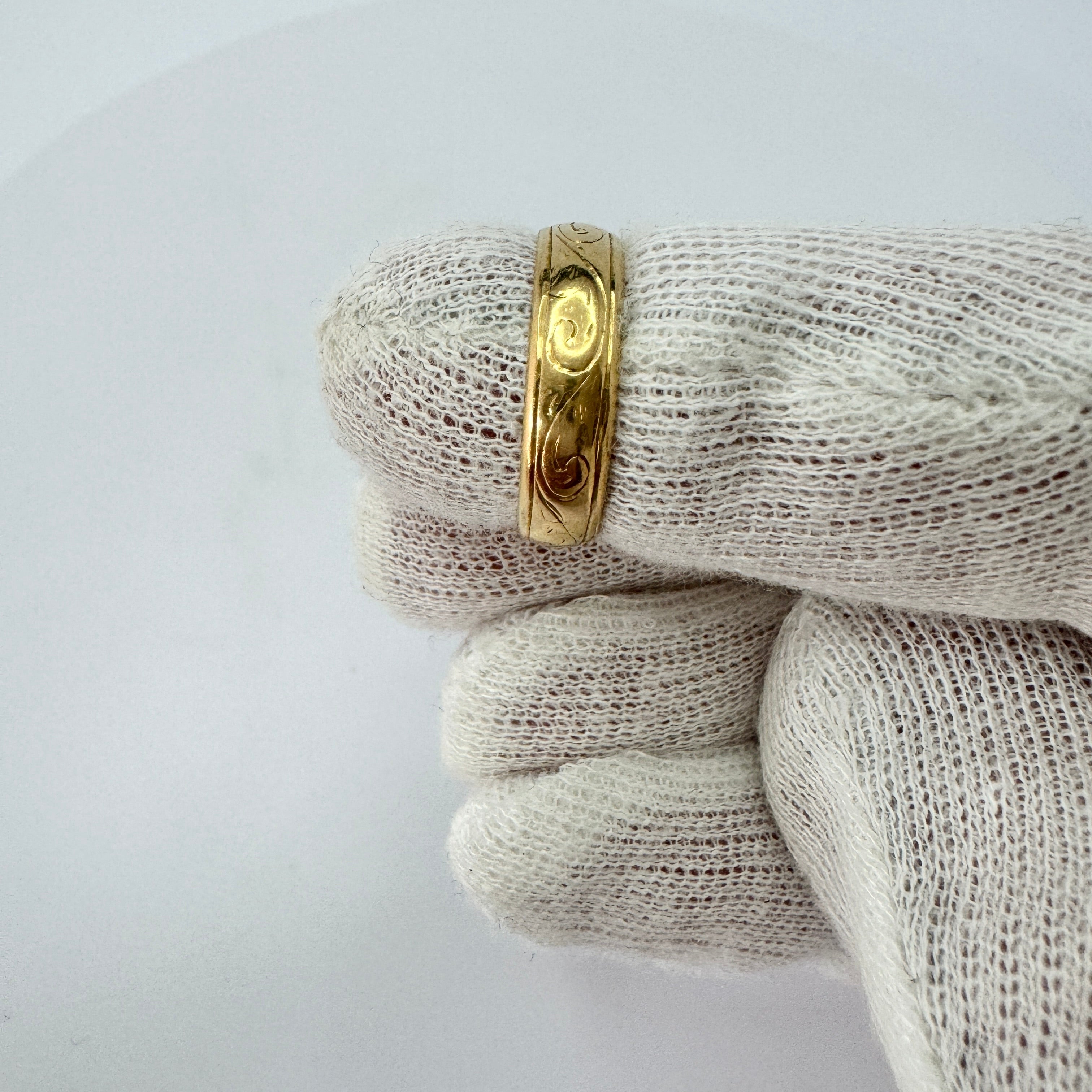 Sweden year 1892. Antique Victorian 18k Gold Wedding Band Ring