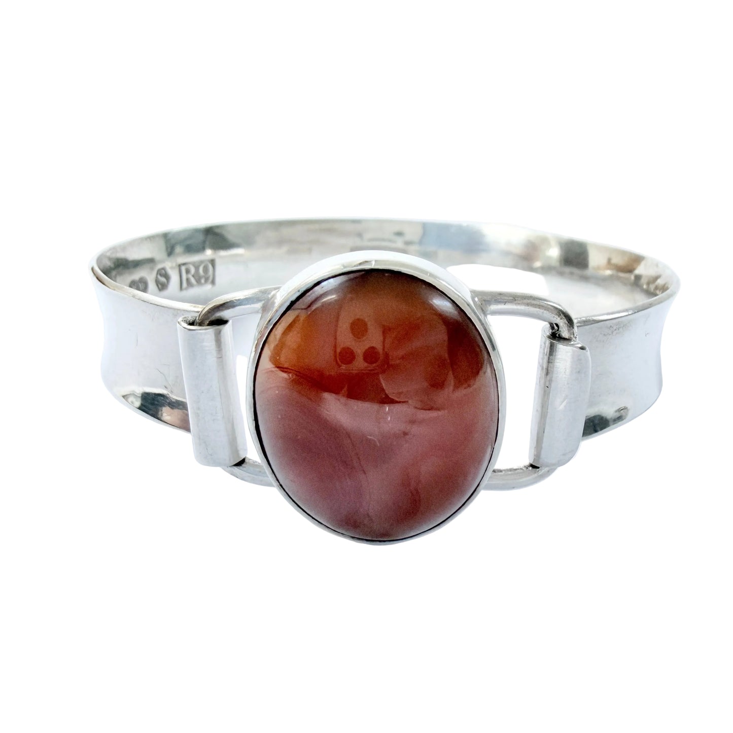 David Borg, Sweden 1967. Vintage Sterling Silver Agate Hinged Bangle Bracelet