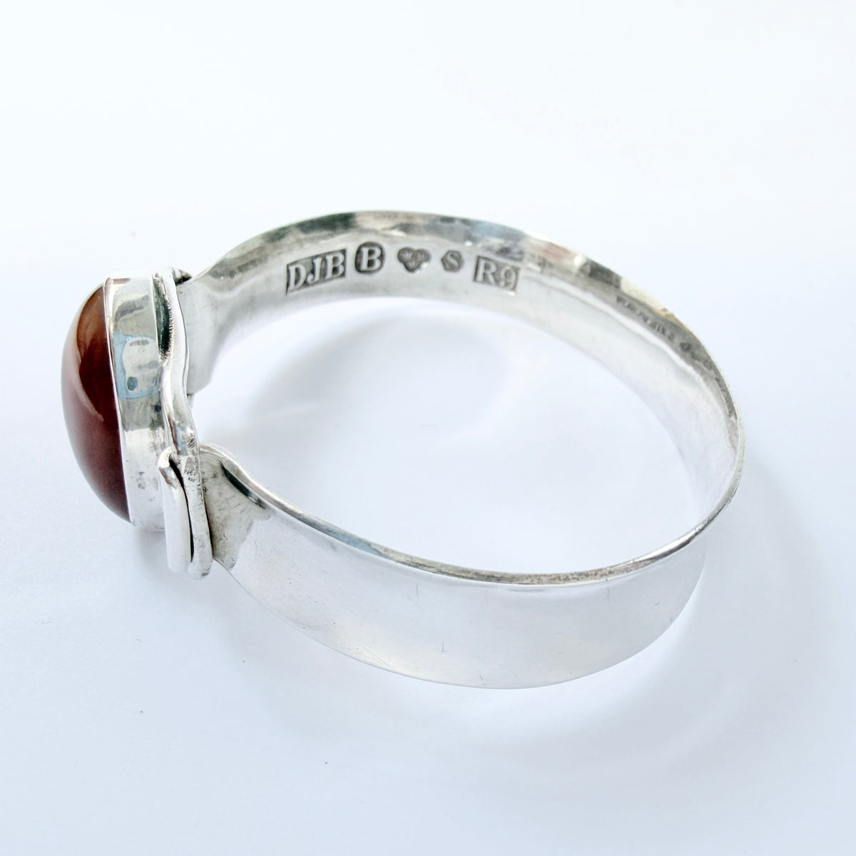 David Borg, Sweden 1967. Vintage Sterling Silver Agate Hinged Bangle Bracelet