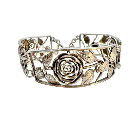 Vintage Solid Silver Floral Bracelet.