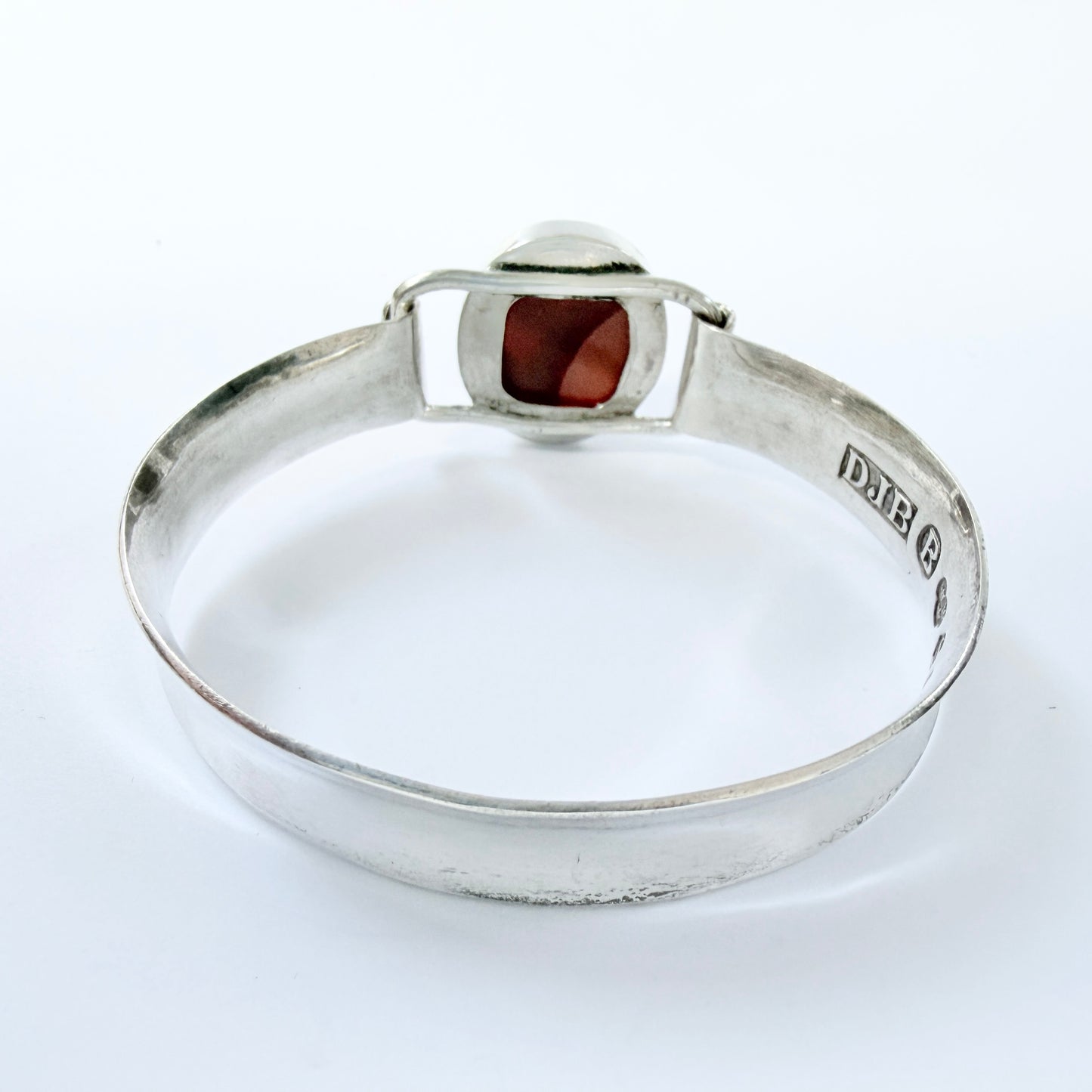 David Borg, Sweden 1967. Vintage Sterling Silver Agate Hinged Bangle Bracelet