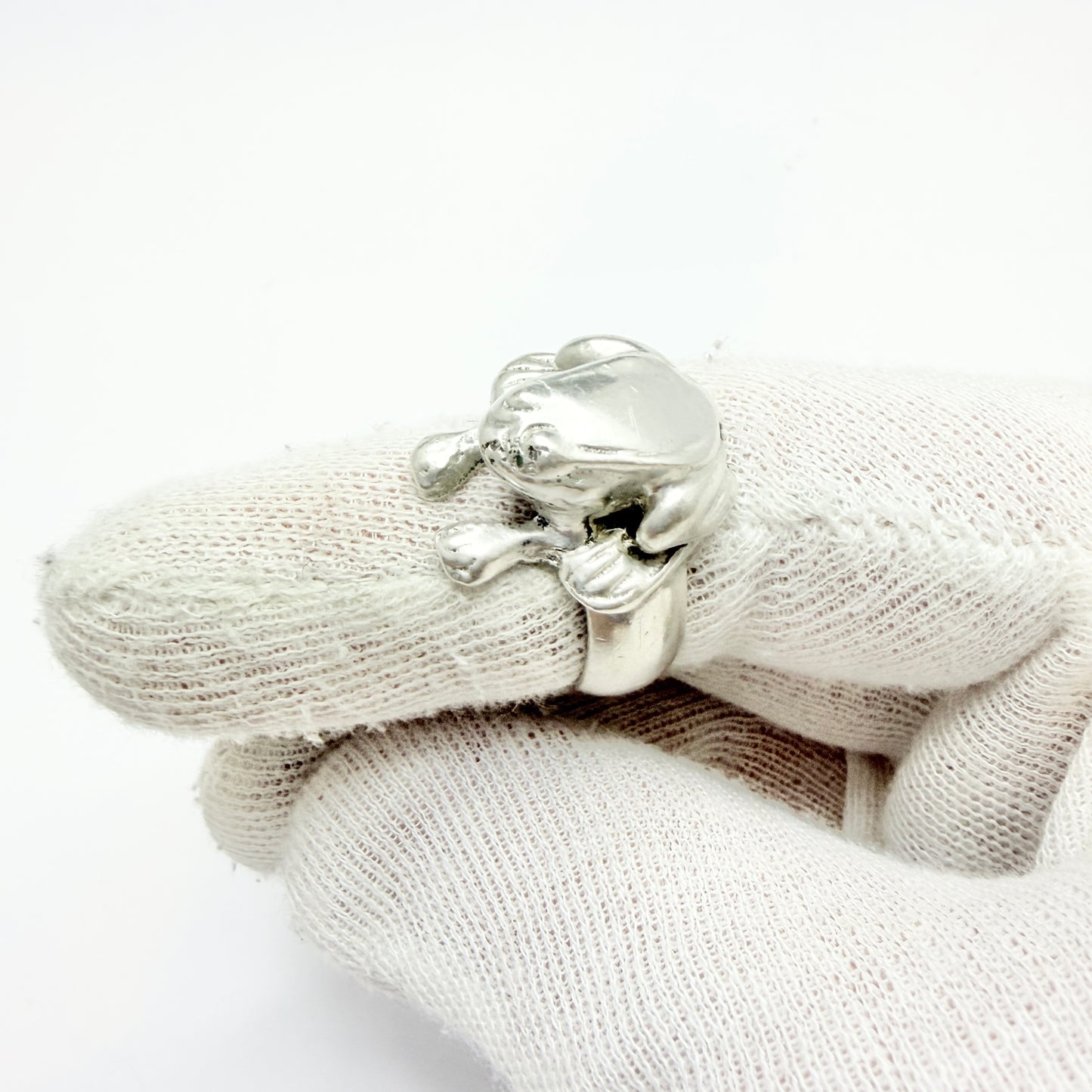 Chunky Vintage Sterling Silver Frog Toad Ring.