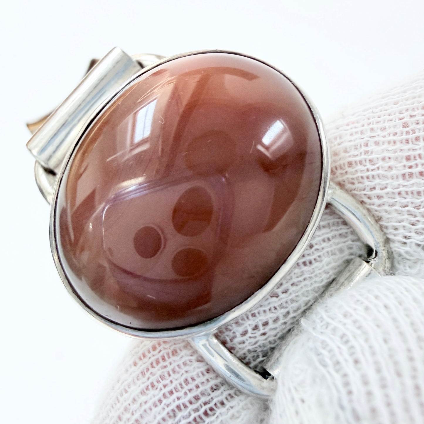 David Borg, Sweden 1967. Vintage Sterling Silver Agate Hinged Bangle Bracelet