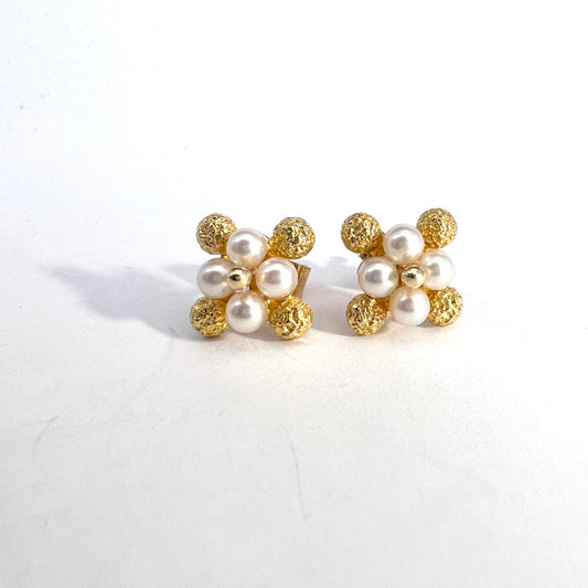 Bjorn Weckstrom for Lapponia, Finland. Vintage 18k Gold Pearl Earrings. Design: Wild Flower.