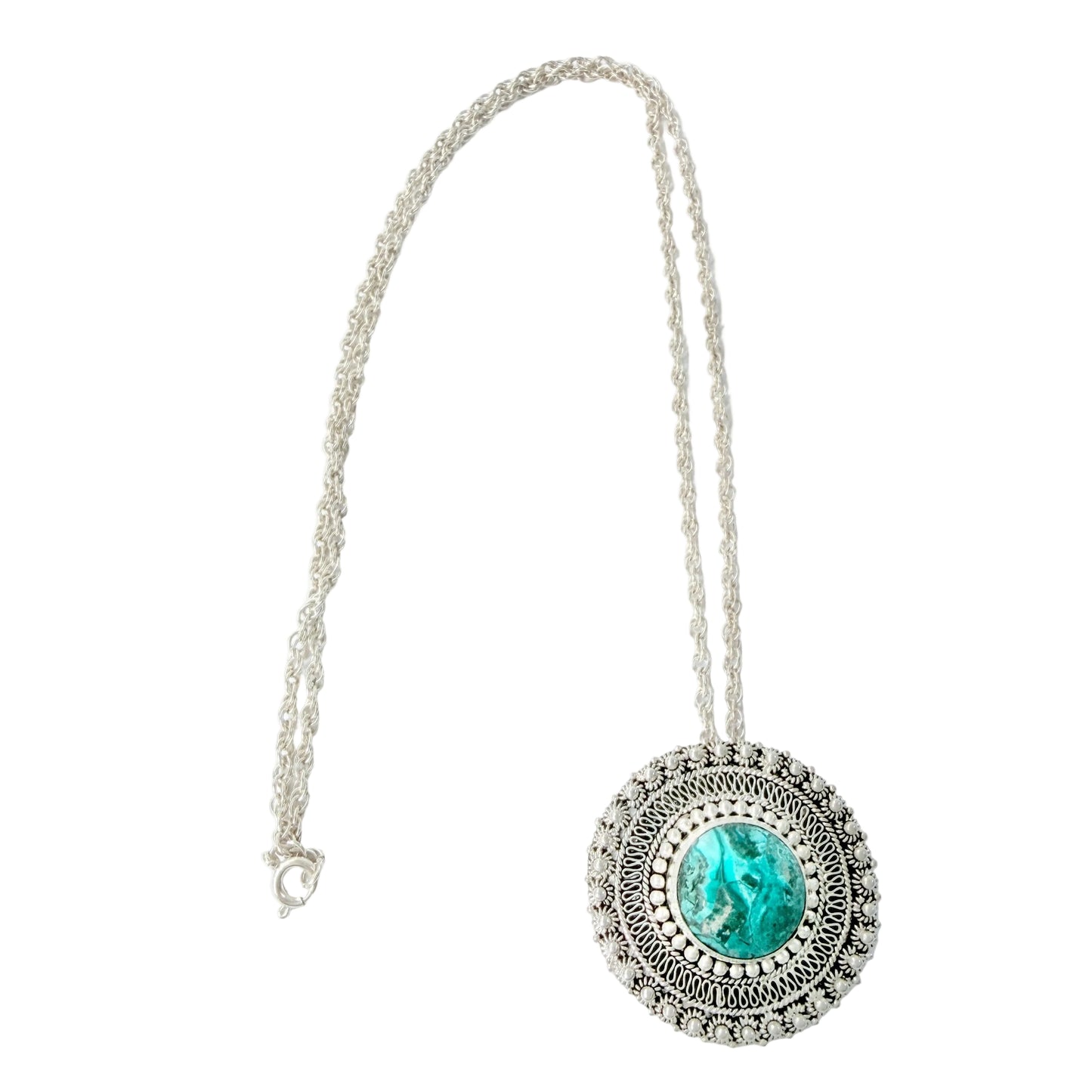 Jerusalem. Vintage Sterling Silver Eilat Stone Pendant Necklace.