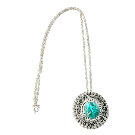 Jerusalem. Vintage Sterling Silver Eilat Stone Pendant Necklace.
