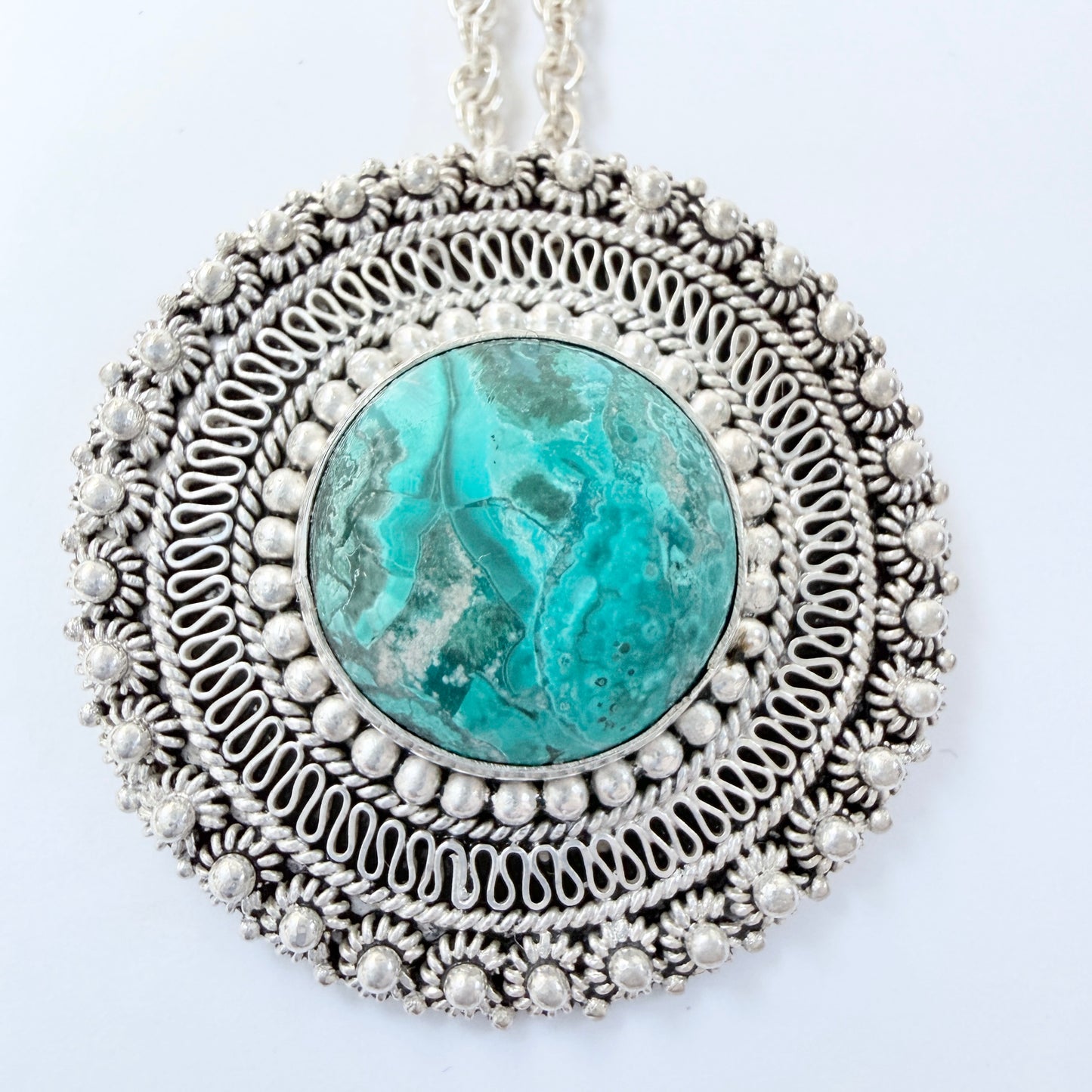 Jerusalem. Vintage Sterling Silver Eilat Stone Pendant Necklace.