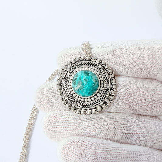 Jerusalem. Vintage Sterling Silver Eilat Stone Pendant Necklace.