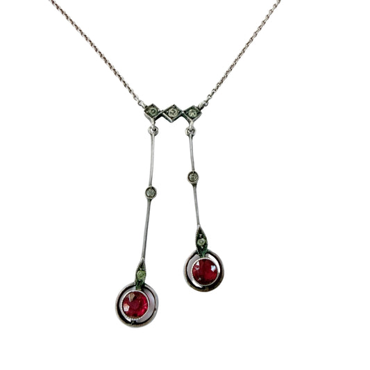 Antique ca 1920. Solid830 Silver Paste Stone Négligée Necklace