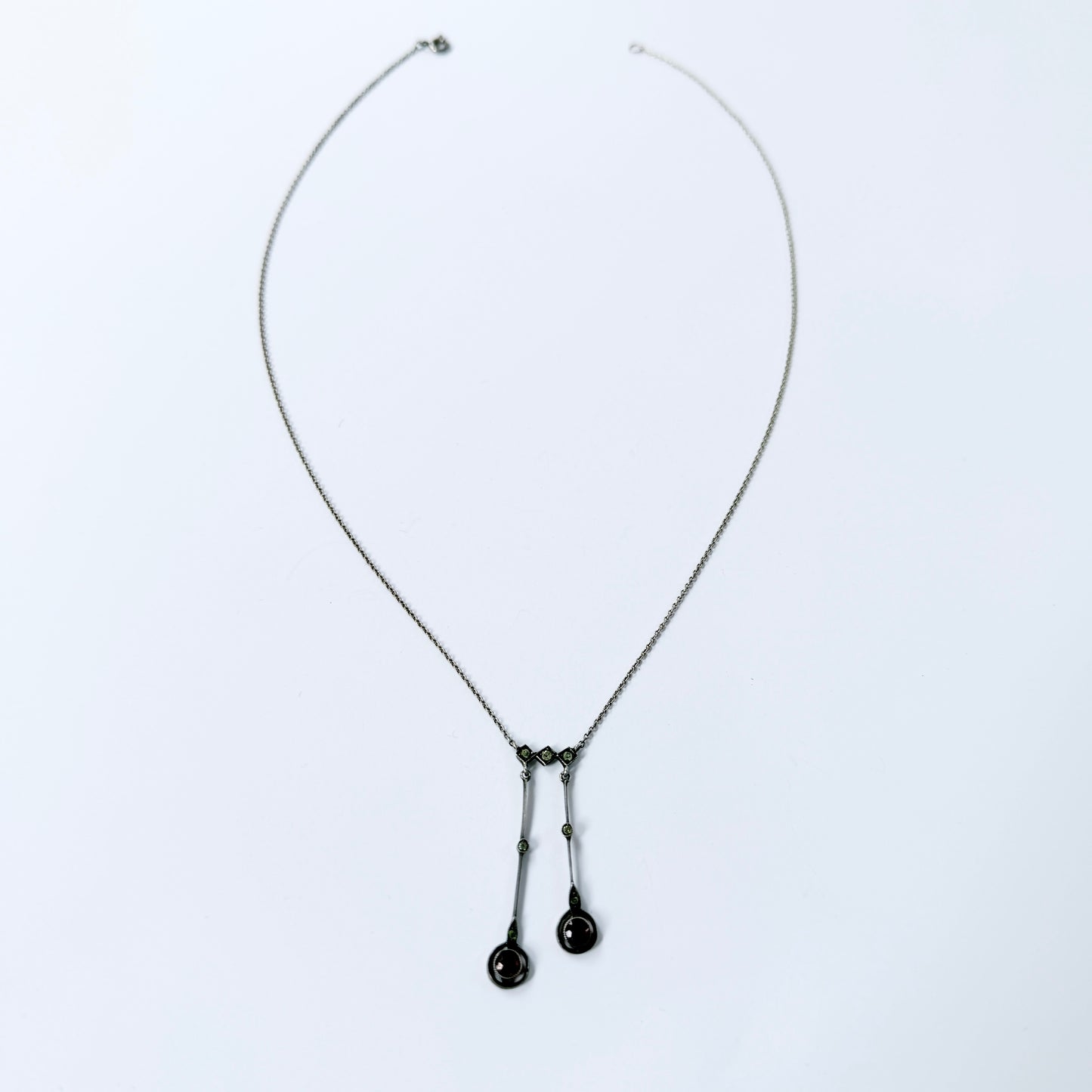 Antique ca 1920. Solid830 Silver Paste Stone Négligée Necklace