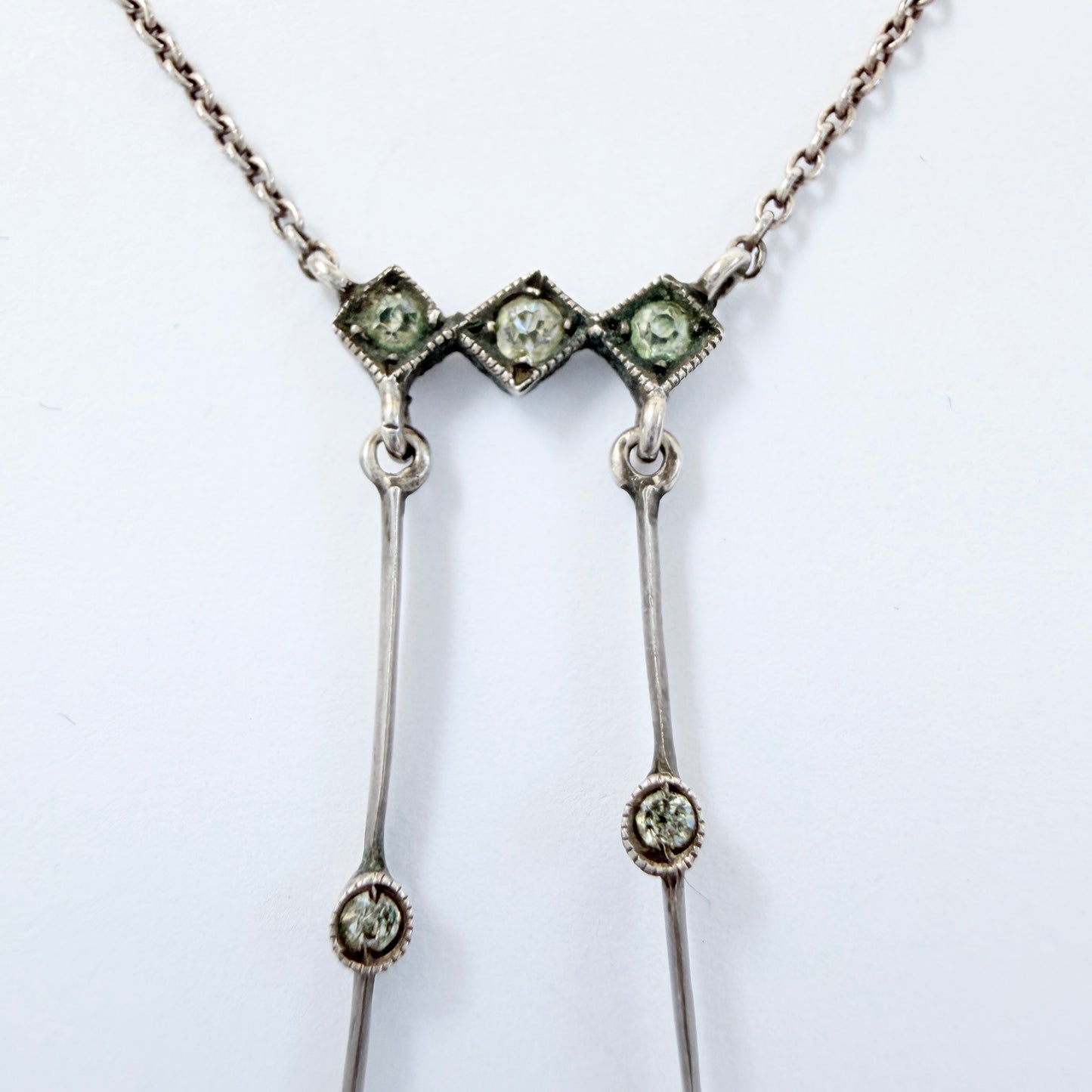 Antique ca 1920. Solid830 Silver Paste Stone Négligée Necklace