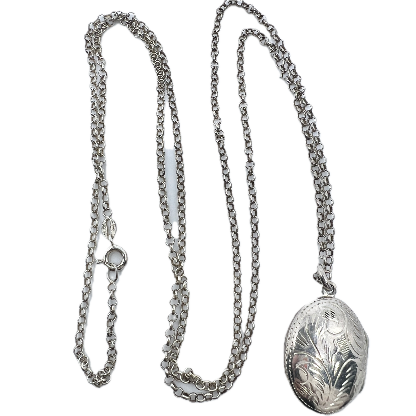 GHA, Sweden. Vintage Sterling Silver Locket Pendant 30 inch Chain Necklace.