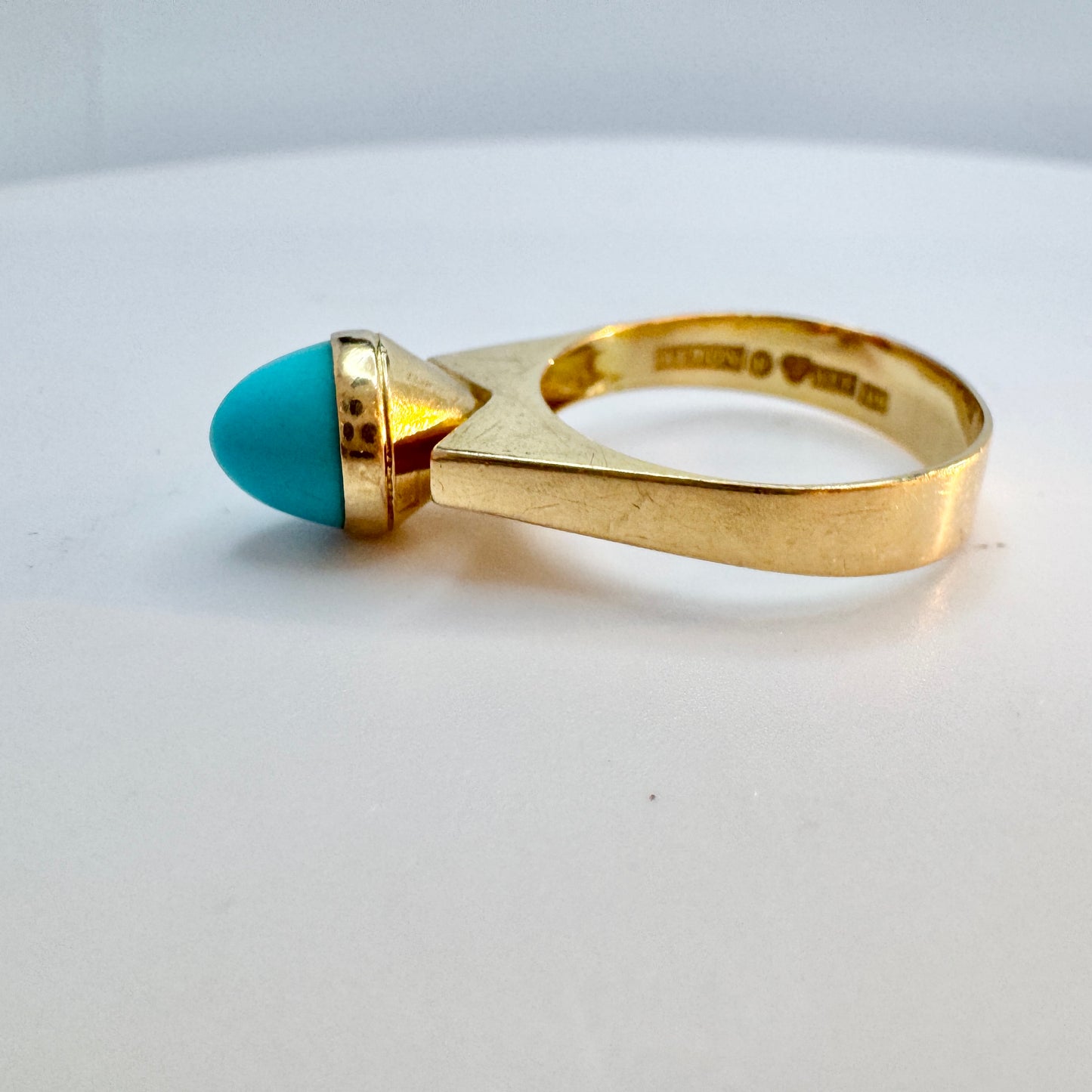 Alton, Sweden 1966. Vintage Space Age 18k Gold Turquoise Ring.
