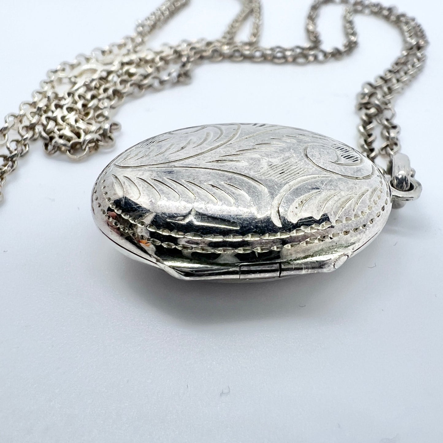 GHA, Sweden. Vintage Sterling Silver Locket Pendant 30 inch Chain Necklace.