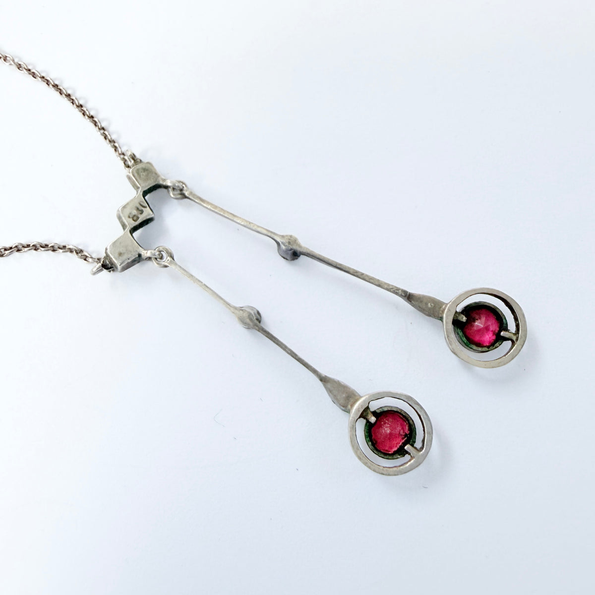 Antique ca 1920. Solid830 Silver Paste Stone Négligée Necklace