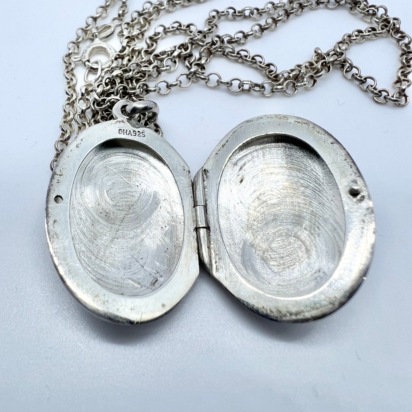 GHA, Sweden. Vintage Sterling Silver Locket Pendant 30 inch Chain Necklace.