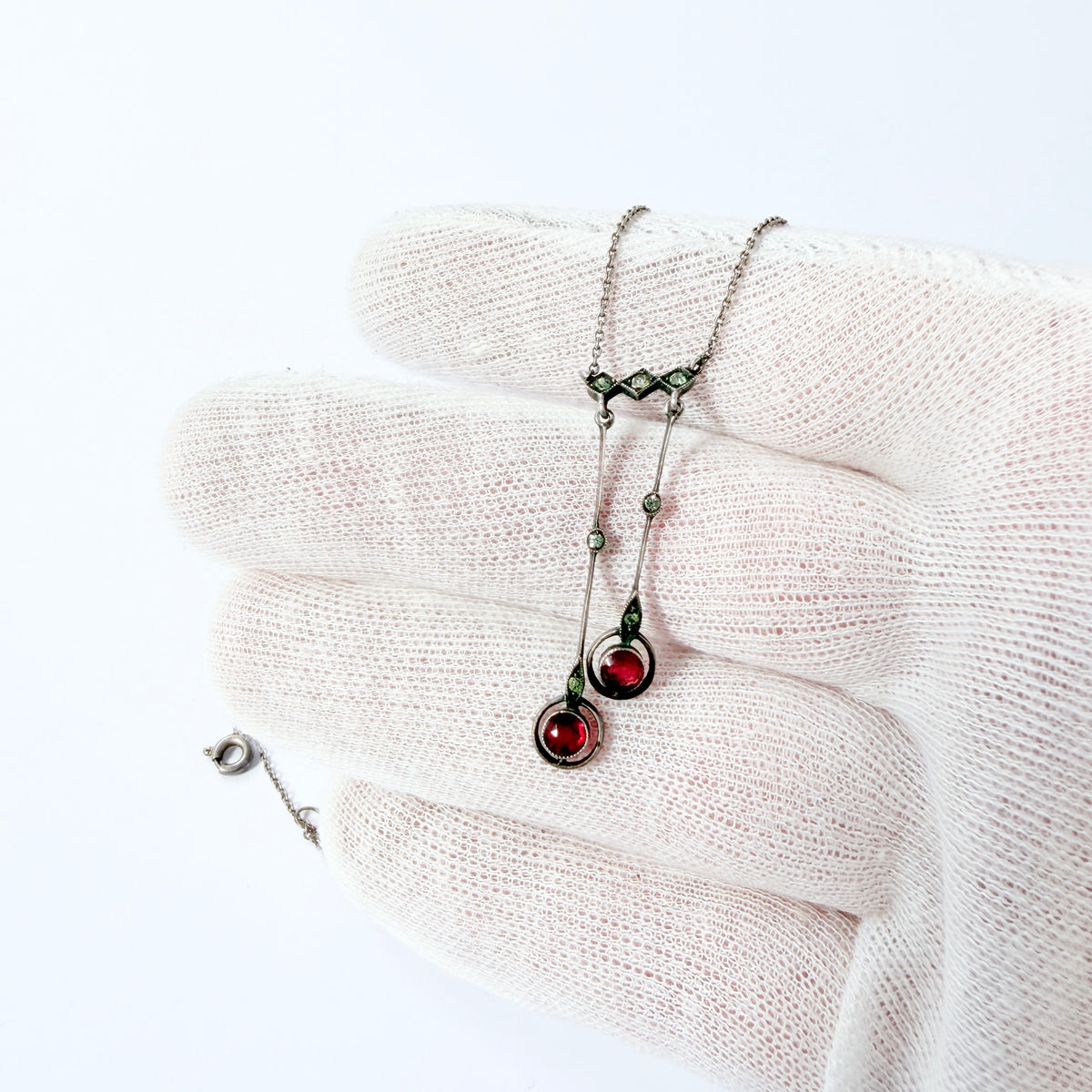 Antique ca 1920. Solid830 Silver Paste Stone Négligée Necklace