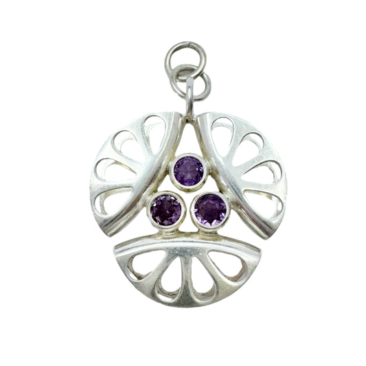 Elis Kauppi, Kupittaan Kulta Finland c 1960s. Vintage Sterling Silver Amethyst Pendant.