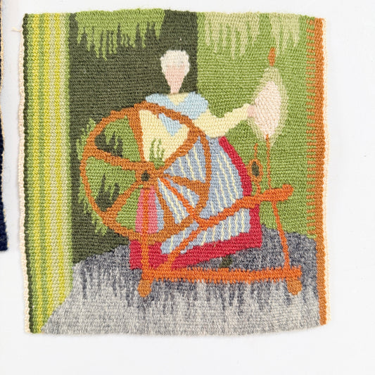 Sweden. 2 Vintage Tapestry Wall Art. Fisherman's Wife and Weaver.
