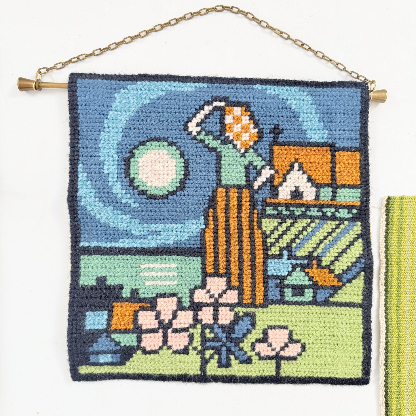 Sweden. 2 Vintage Tapestry Wall Art. Fisherman's Wife and Weaver.