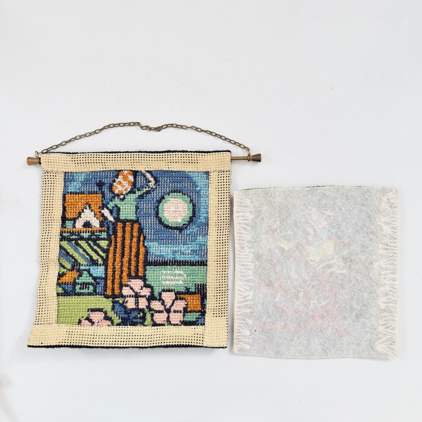 Sweden. 2 Vintage Tapestry Wall Art. Fisherman's Wife and Weaver.