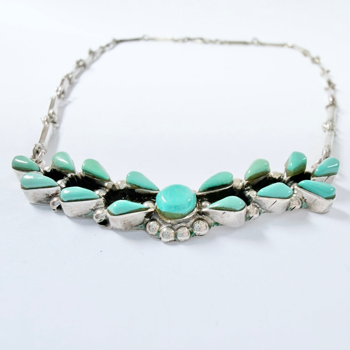 Los Ballesteros, Mexico. Vintage Sterling Silver Turquoise Necklace