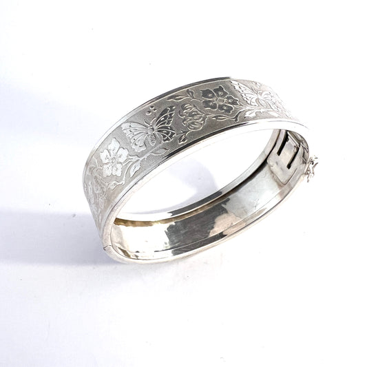 Andreas Daub, Pforzheim Germany 1950-60s Solid 835 Silver Hinged Flower Bangle Bracelet.