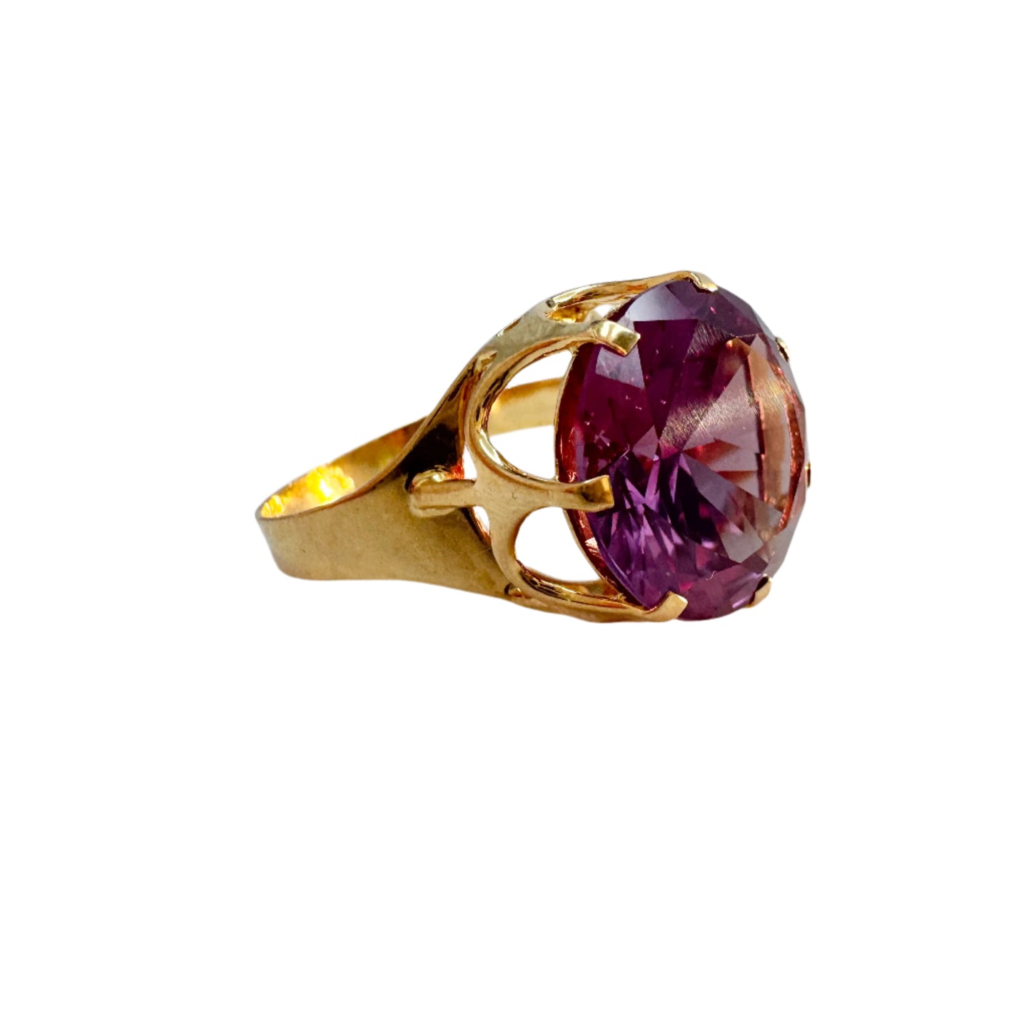 Vintage 1950-60s. 18k Gold Synthetic Sapphire Cocktail Ring.