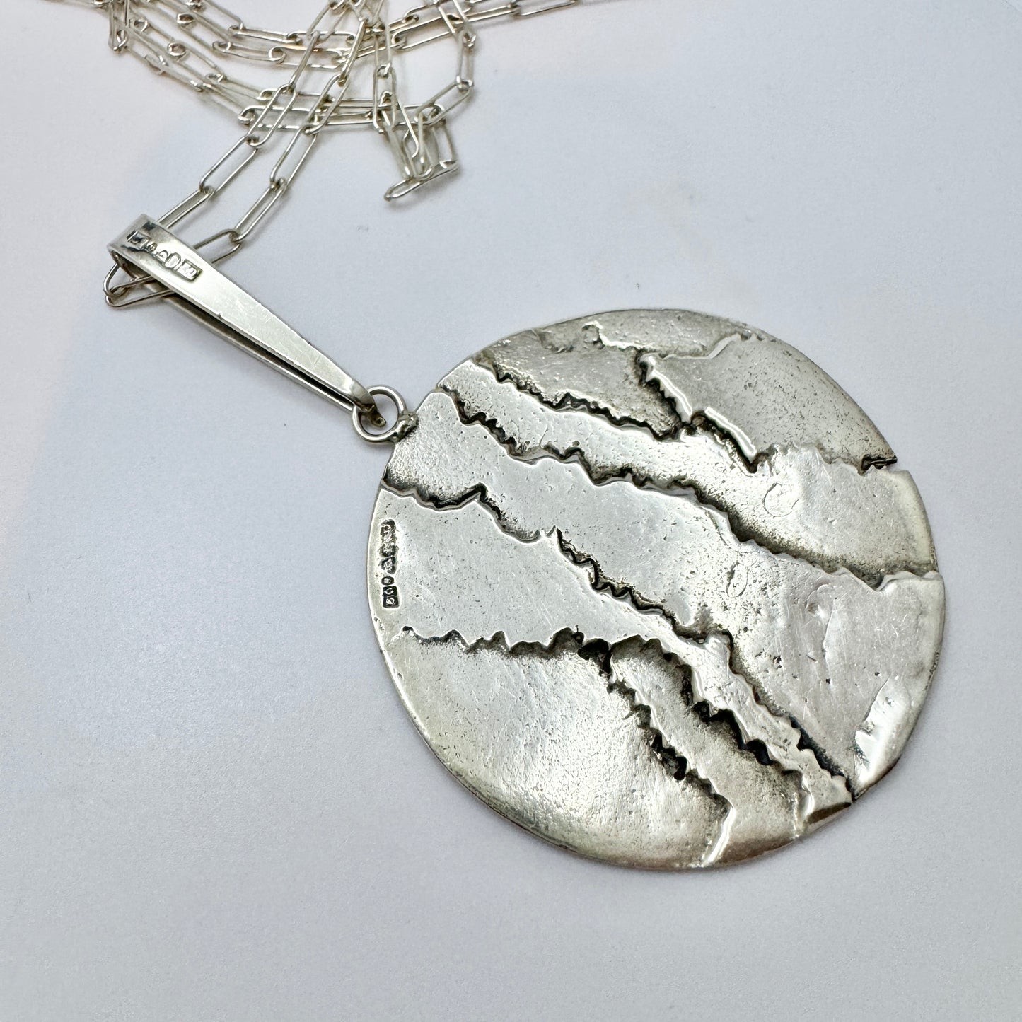 Kaplan, Sweden year 1970. Large Vintage Sterling Silver Pendant Necklace.