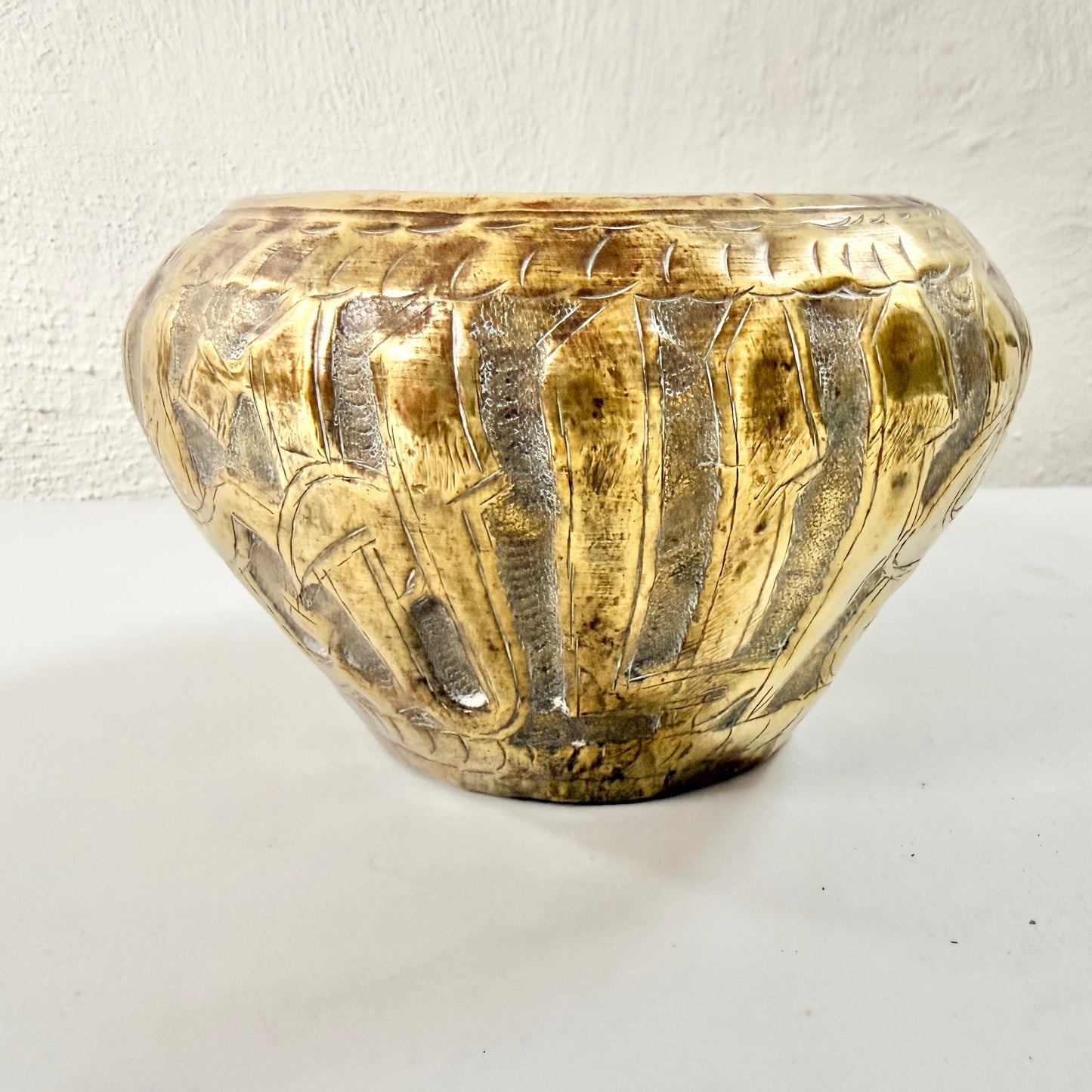 Antique Hammered Brass Bowl / Planter.