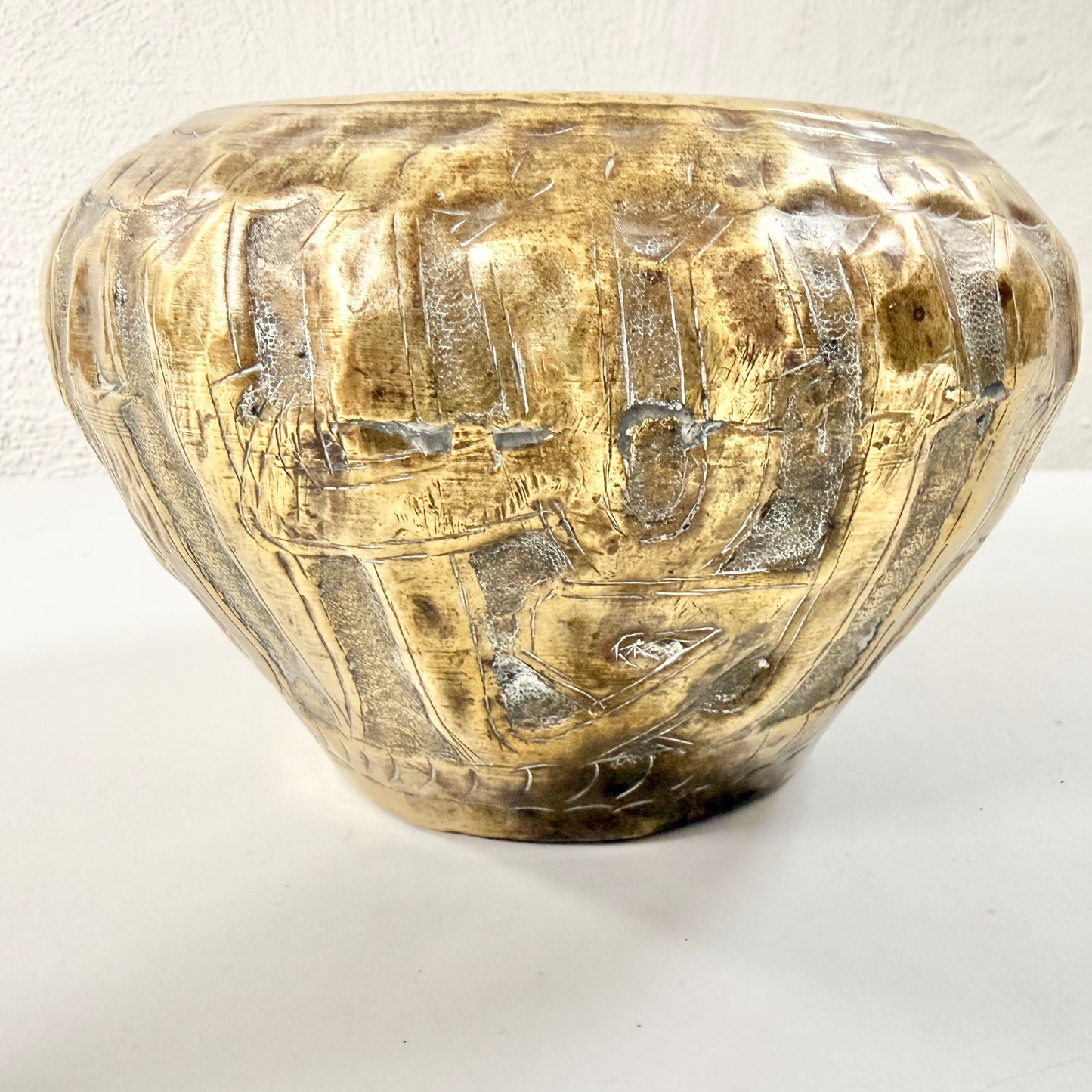 Antique Hammered Brass Bowl / Planter.