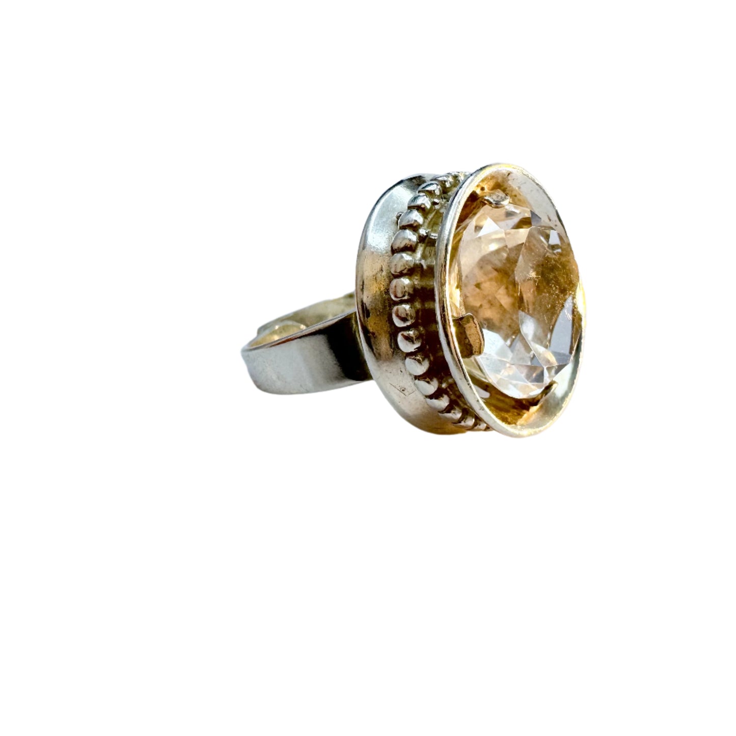 Alton, Sweden 1974. Bold Vintage Sterling Silver Rock Crystal Ring.