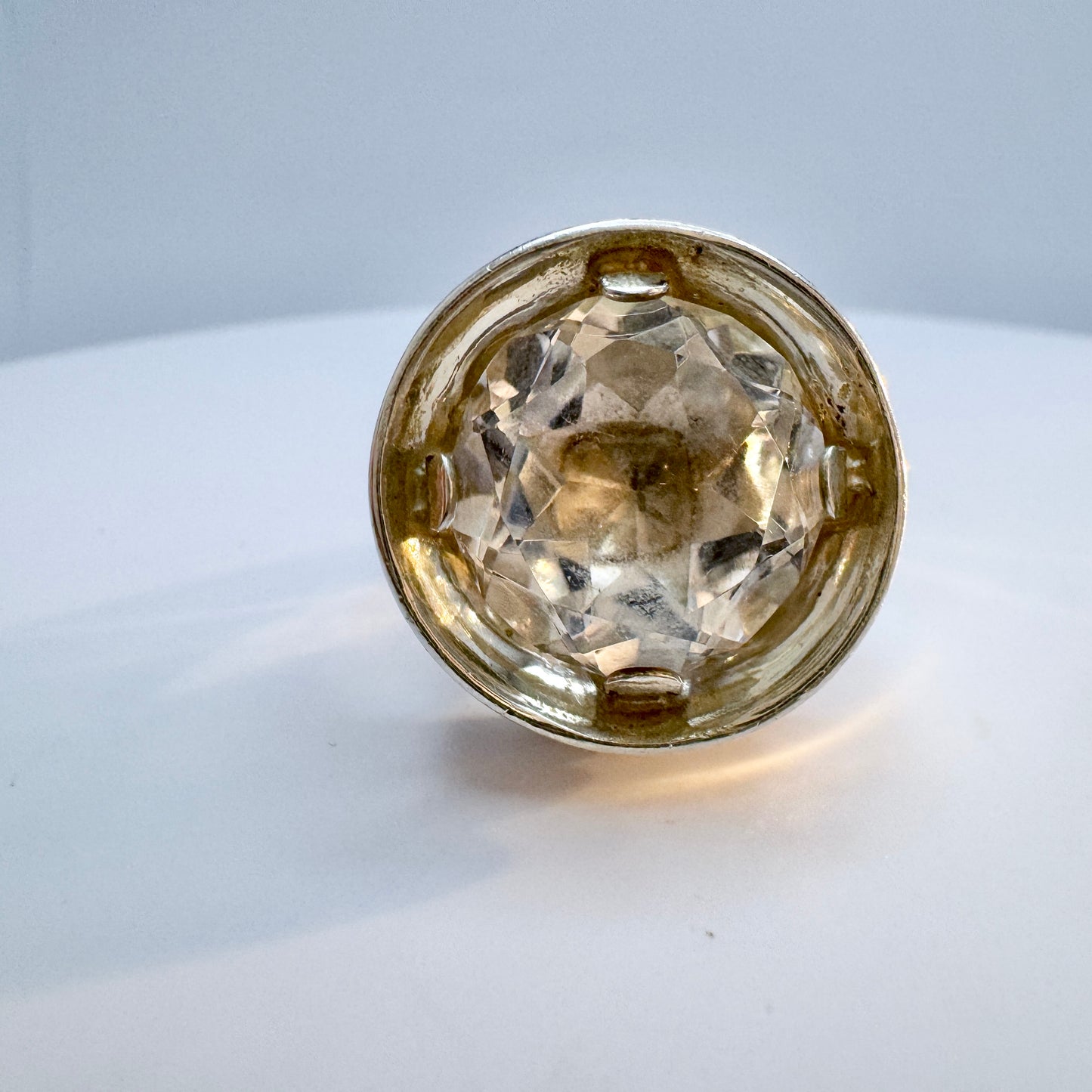 Alton, Sweden 1974. Bold Vintage Sterling Silver Rock Crystal Ring.