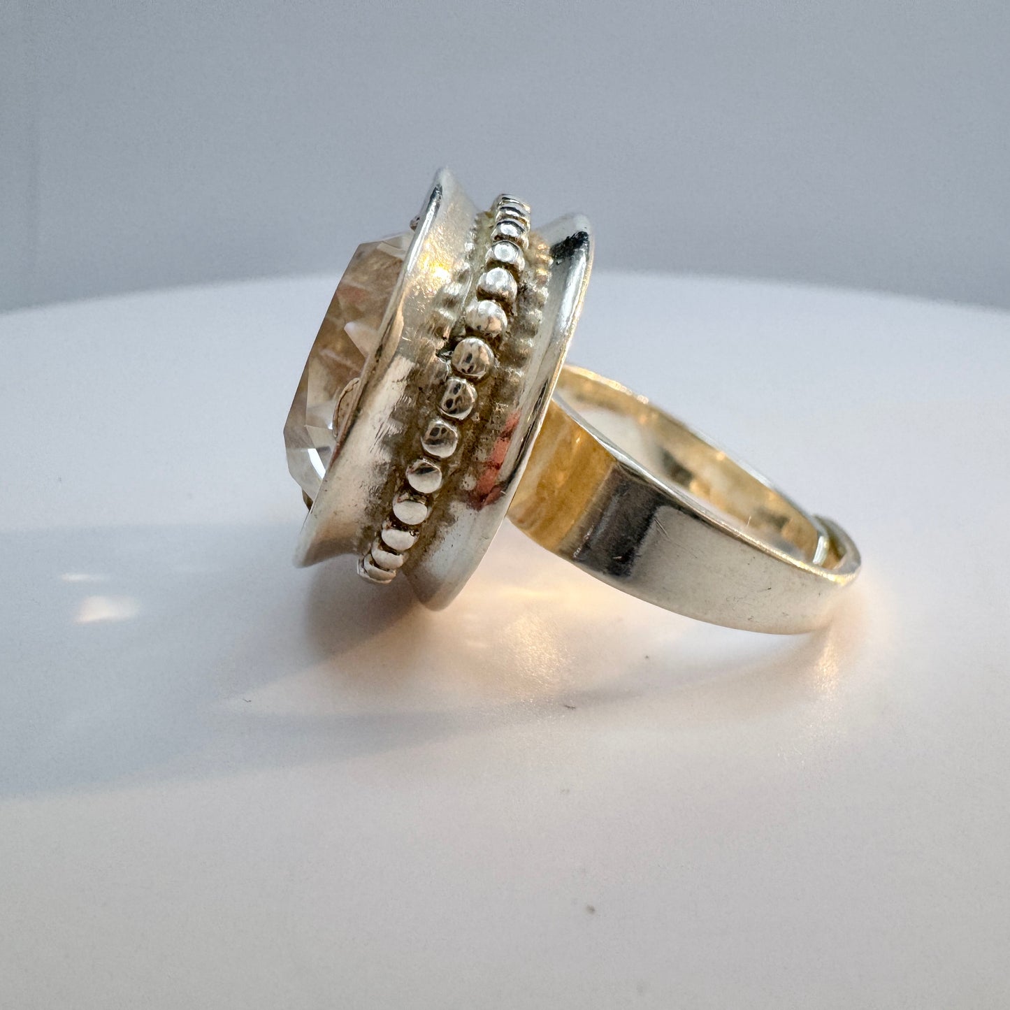 Alton, Sweden 1974. Bold Vintage Sterling Silver Rock Crystal Ring.